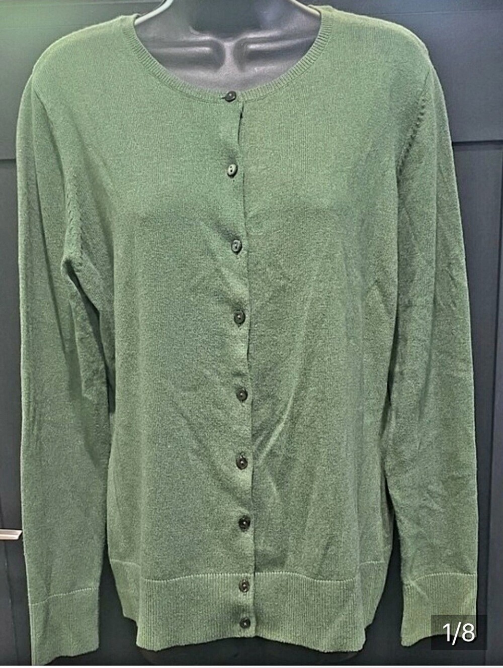 Eddie Bauer Olive Green Cotton Cashmere Button-Front Cardigan Sz L